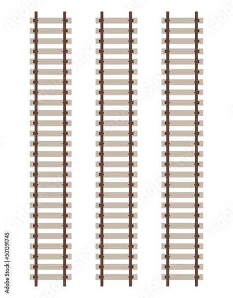 Fototapeta Set of realistic train tracks railroad contour, vector illustration