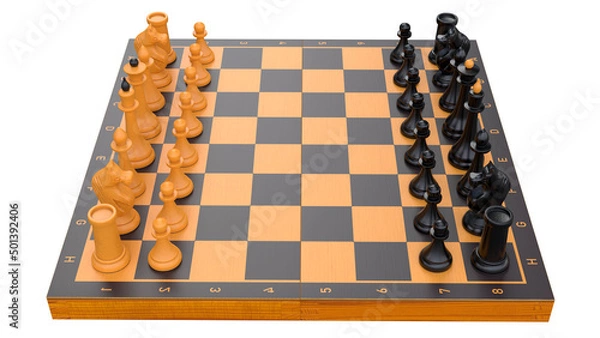 Obraz chess board with pieces. 3d render. chess