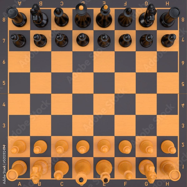Obraz chess board with pieces. 3d render. chess