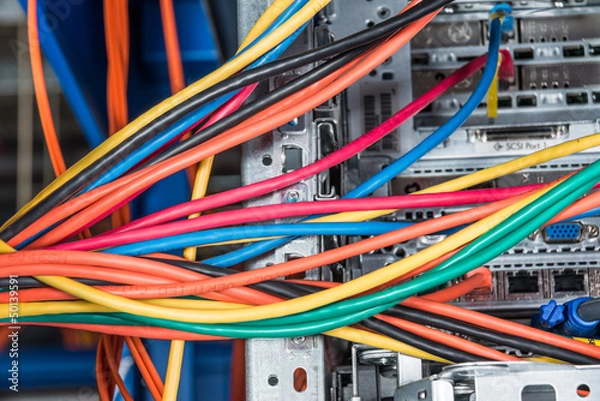 Fototapeta network hub and patch cables