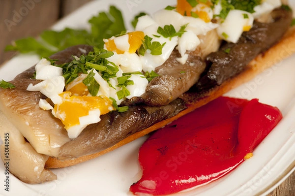 Obraz Oyster mushroom tapas with egg