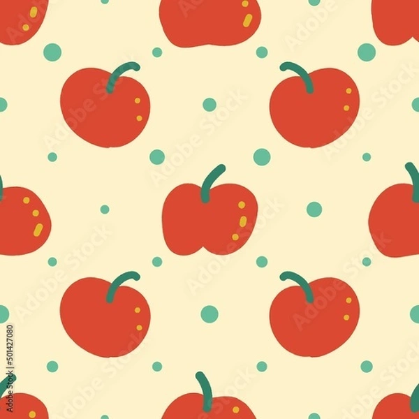 Fototapeta Red apples seamless pattern illustration. Apple harvest doodle background
