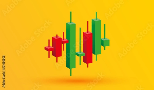 Fototapeta Growth stock diagram financial graph with candlestick icon trading stock or forex 3d icon vector illustration style