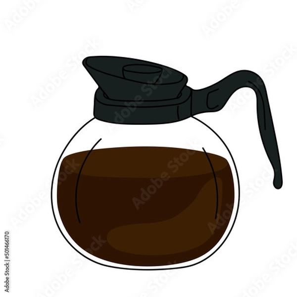 Obraz Vector illustration of a hand drawn glass coffee decanter isolated on a white background.