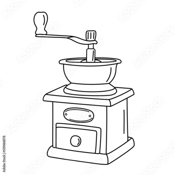 Obraz Vector illustration of vintage coffee grinder in doodle style isolated on a white background.