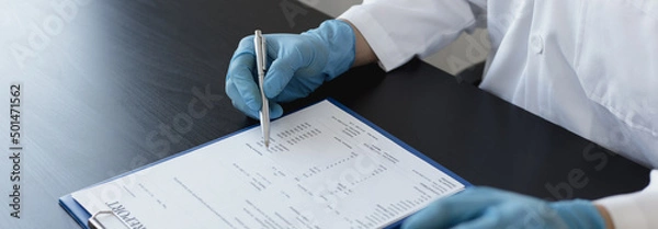 Fototapeta Scientists or physicians analyze the blood sample in vitro to prepare a vaccine against a new strain of viruses, Vaccine Research and Science concept.