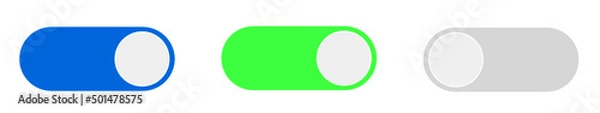 Fototapeta ON OFF toggles switch buttons vector set. Isolated On Off switcher icons. Modern web and mobile app switch button interface elements. Setting toggle icons design. Vector illustration. 