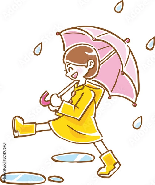 Fototapeta 雨傘をさして歩いている女の子のイメージイラスト