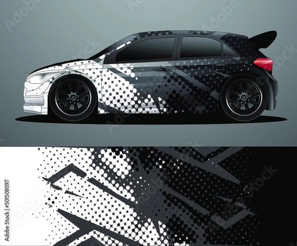 Obraz Rally car decal graphic wrap vector, abstract background