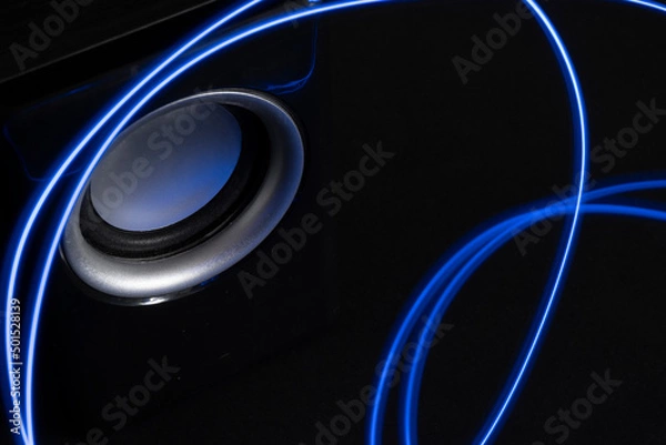 Obraz abstract background, sound speaker with glowing lines