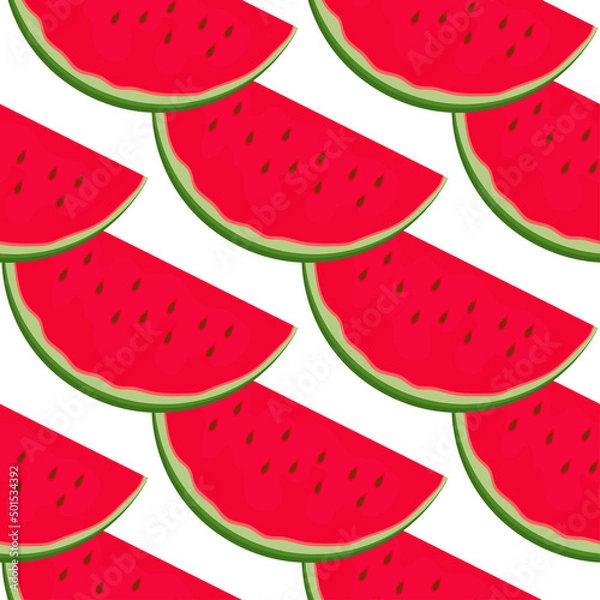 Fototapeta A slice of watermelon. Juicy berry on a white background. Seamless