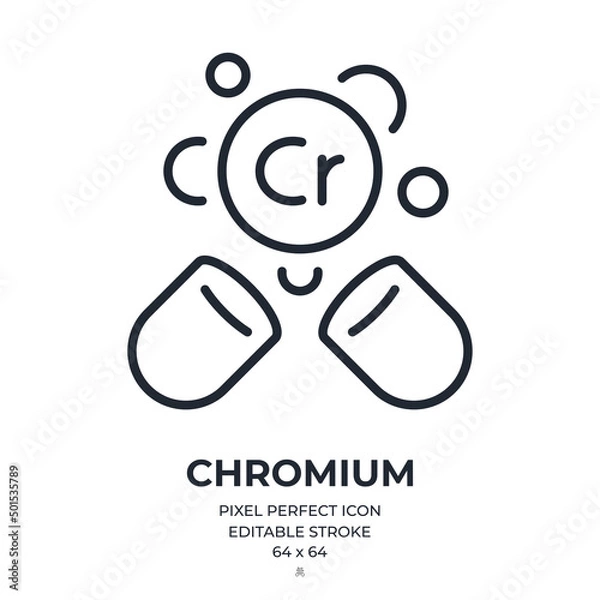 Fototapeta Chromium food supplement editable stroke outline icon isolated on white background flat vector illustration. Pixel perfect. 64 x 64.
