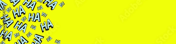 Fototapeta Joker laugh HA HA pattern on yellow backdrop. Abstract wallpaper with blank copy space for text or presentation. Modern horizontal background Vector EPS 10