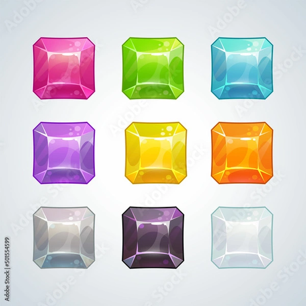 Obraz Multicolor square crystal assets for game design.