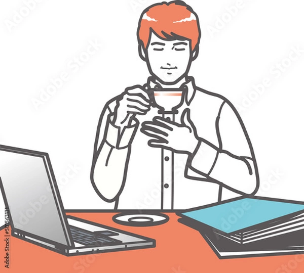 Fototapeta お茶を飲み心を落ち着かせる男性