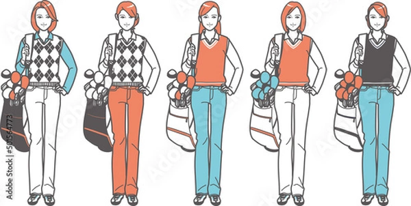 Obraz ゴルフバッグを担ぐ若い女性　セット