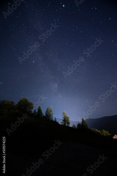 Obraz Magnetic starry sky on a beautiful summer night in the mountains.  Shot was made in Ukraine