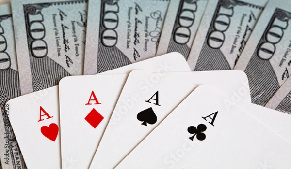 Fototapeta four aces on 100 dollar banknote