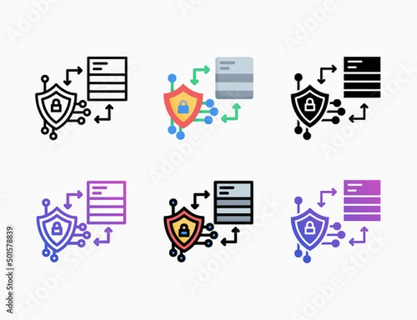 Fototapeta Security protection icon set with style line, outline, flat, glyph, color, gradient. Editable stroke and pixel perfect. Can be used for digital product, presentation, print design and more.