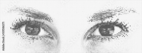 Fototapeta Human Eyes View Collage Background. Modern Abstract Pattern Horizontal Background