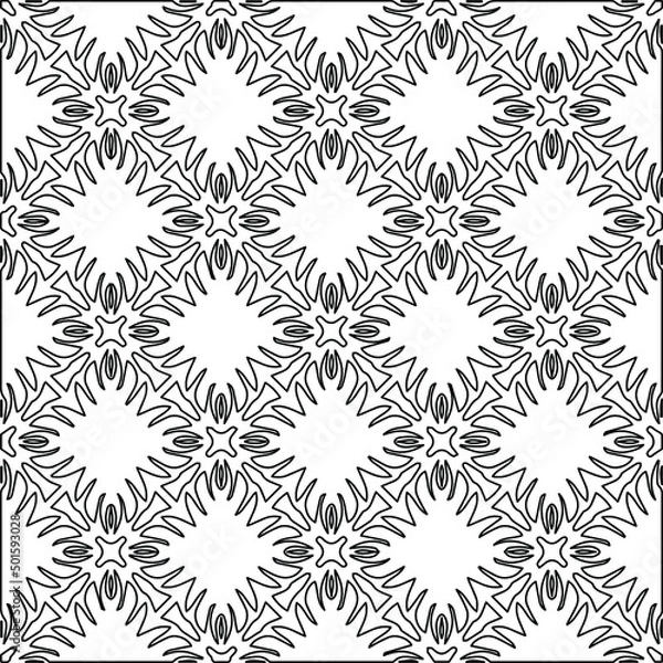 Fototapeta 
Vector monochrome pattern, Abstract texture for fabric print, card, table cloth, furniture, banner, cover, invitation, decoration, wrapping.Repeating geometric tiles with stripe elements.Black and 
w