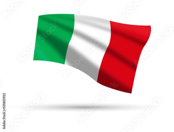 Obraz The flag of Italy flutters in the wind isolated on a white background.