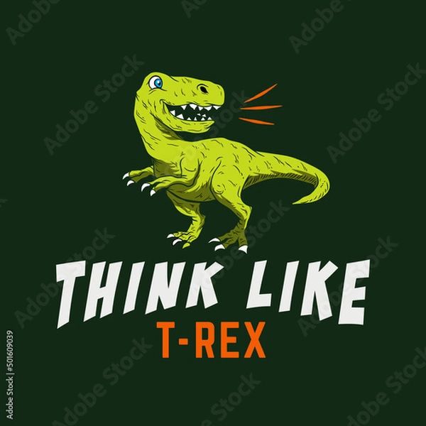 Fototapeta Vector Illustration Of Cartoon Dinosaur Roaring for Kid T-Shirt Print Design with cool slogan
