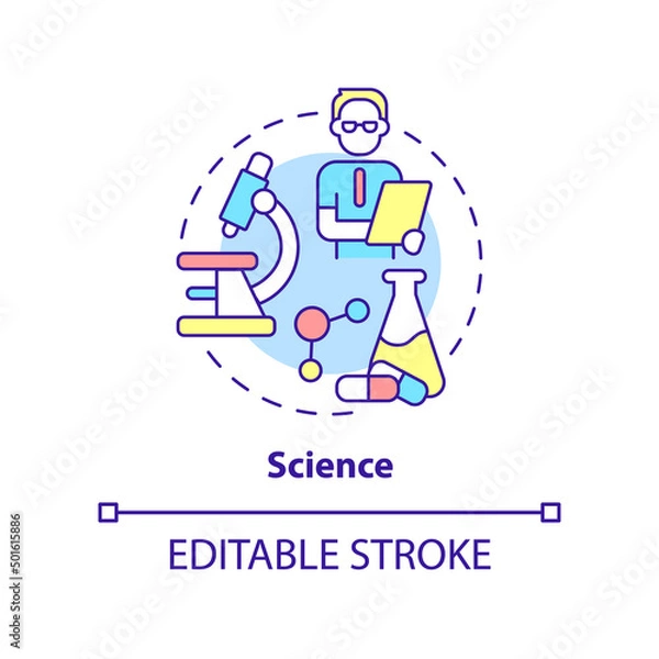 Fototapeta Science concept icon. Knowledge explanations and predictions. Social institution abstract idea thin line illustration. Isolated outline drawing. Editable stroke. Arial, Myriad Pro-Bold fonts used