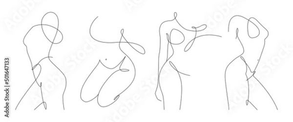 Obraz Zestaw eleganckiej sztuki erotycznej kobiety. Sylwetka kobiet we współczesnym stylu One Line. Element projektowy dla reklamy kosmetyków, plakaty, sztuki ścienne, naklejki.