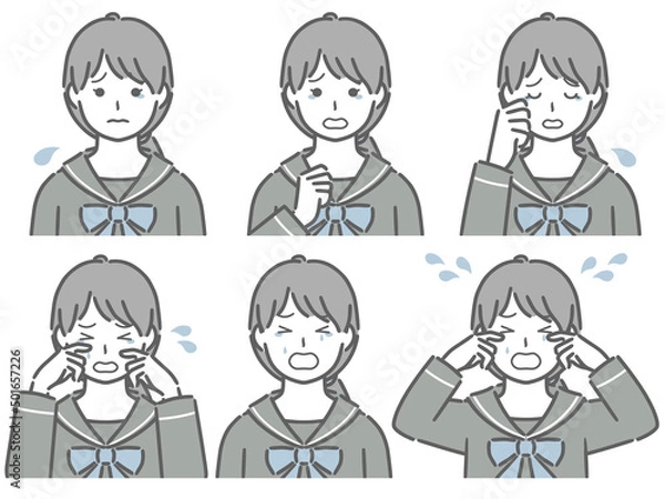 Fototapeta 泣く表情の強弱　女子学生