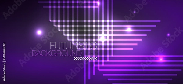 Fototapeta Background neon glowing lines and geometric shapes. Lights in the dark wallpaper for concept of AI technology, blockchain, digital, communication, 5G, science