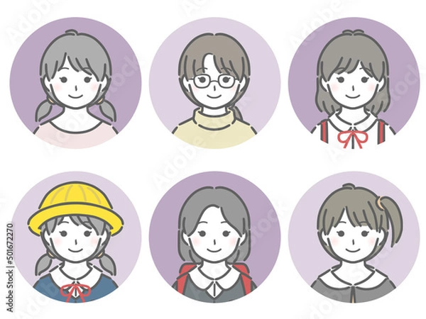 Fototapeta 女の子の丸アイコンセット