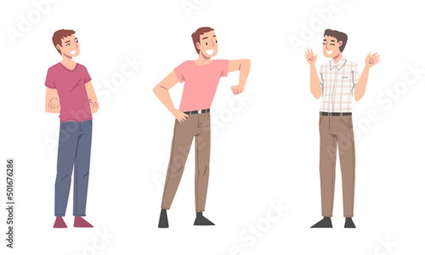 Fototapeta Happy Male Character Smiling with Joy and Excitement Vector Set