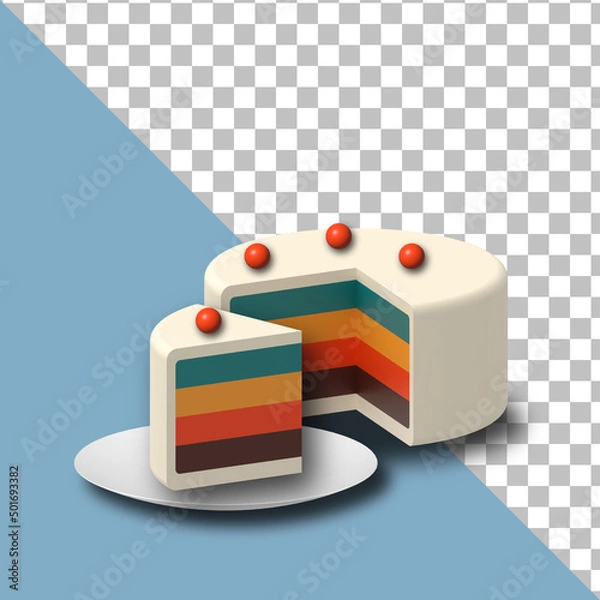 Fototapeta Sliced Cake in Multicolor 3D Rendered
