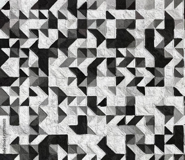 Obraz Black and white Geometric pattern with a rough texture background. Background texture wall and have copy space for text. Picture for creative wallpaper or design art work.
