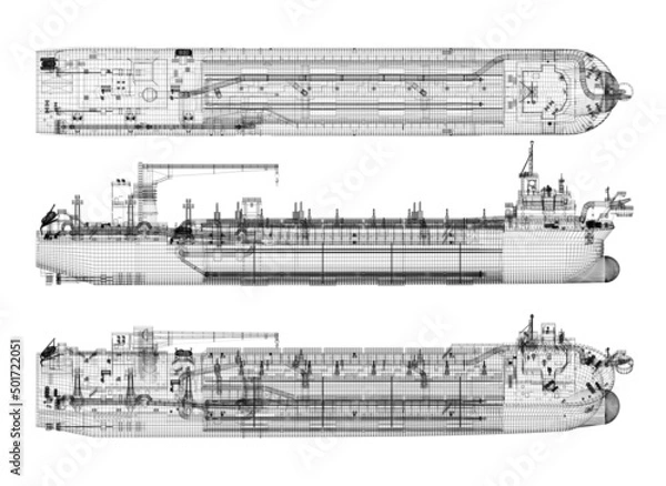 Fototapeta Hopper dredger scheme. Isolated on white. 3d-rendering