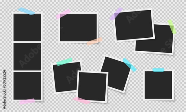 Fototapeta Photo frames vector set. Colorful scotch tape strips. Photos with scotch strips. Frames collection.