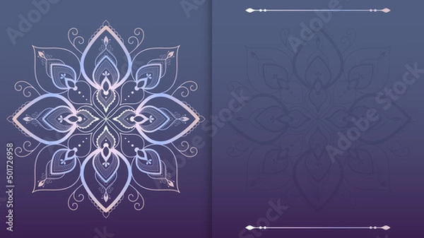 Fototapeta Violet oriental background with holographic mandala with place for text.