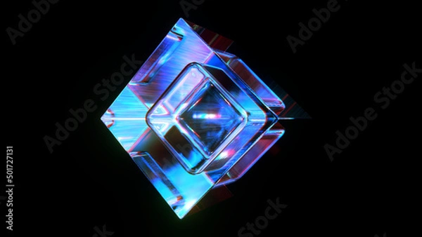 Obraz 3d rendered abstract cube with detailed reflection and dispersion.