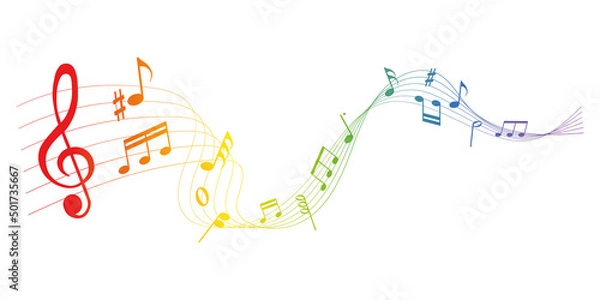 Fototapeta rainbow colored vector sheet music - musical notes melody on white background