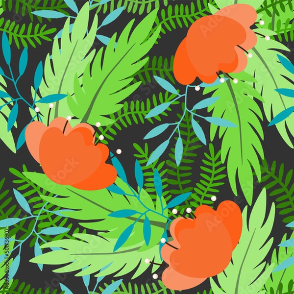 Fototapeta Seamless abstract flowers pattern, floral print.