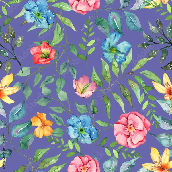 Obraz Watercolor Summer Floral Background Pattern Seamless Desing