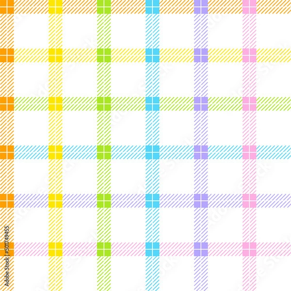 Fototapeta Pastel Rainbow Cute Line Stripe Striped Checkered Scott Plaid Tartan Gingham Cartoon Vector Seamless Pattern Print Background