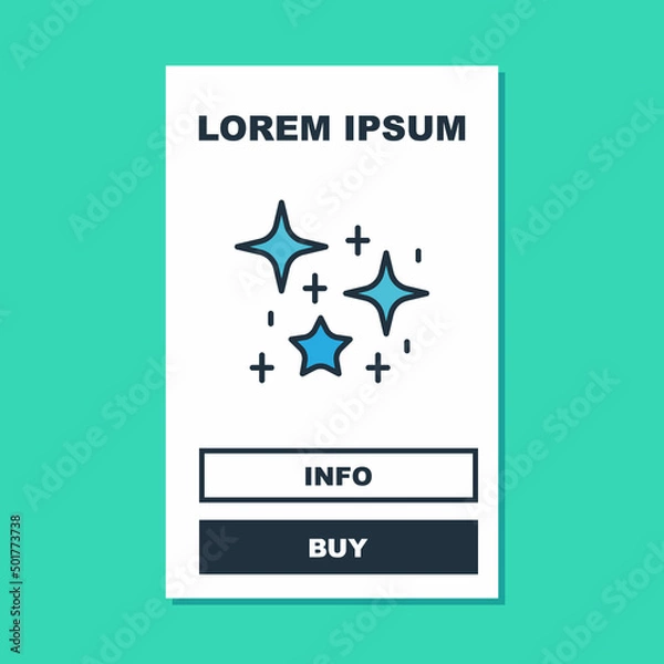 Fototapeta Filled outline Sparkle stars with magical glitter particles icon isolated on turquoise background. Magic christmas decoration. Vector