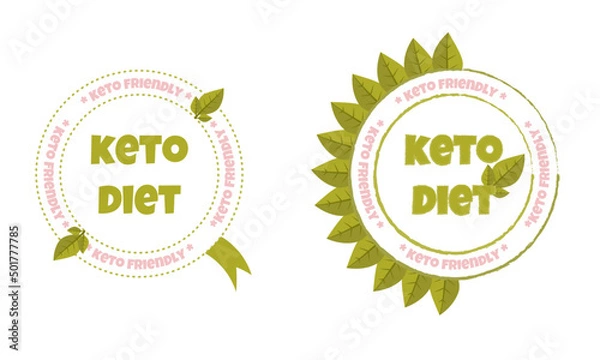 Obraz Keto diet sticker, label, badge and logo. Ecology icon. Logo template with green leaves for keto friendly products. Vector illustration