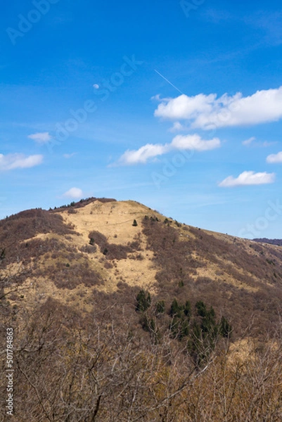 Fototapeta Mointain with moon in the sky in northern Italy