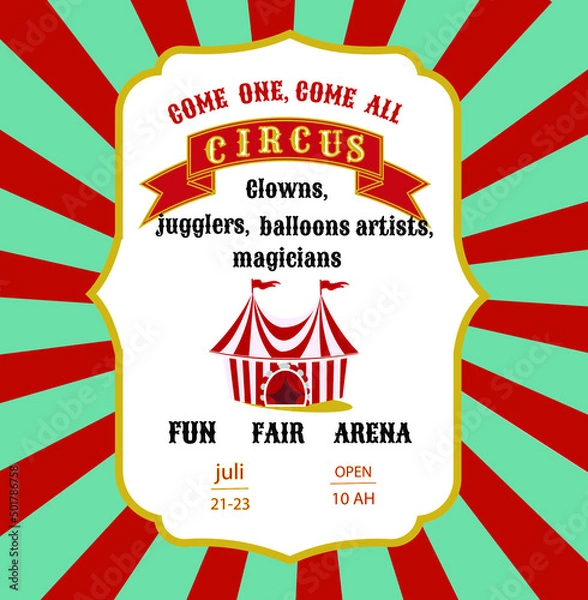 Obraz Universal ticket for circus performance. Used in web design, banners, posters, illustrations, backgrounds.

