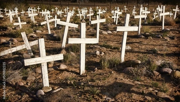 Fototapeta Un named graves of victims of the Spanish Flu, 1918.  Farmington, New Mexico.