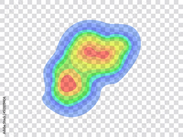 Obraz Vector graphic of infrared rays with hot spots spectrum on transparent background. Concept design for Mapping of predicted probability of fire hotspots distribution, Biodiversity hotspots map, etc.