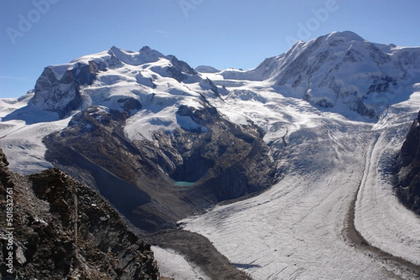 Obraz ゴルナ―グラートから眺めるモンテローザの雄姿とゴルナ―氷河の雄大な眺め